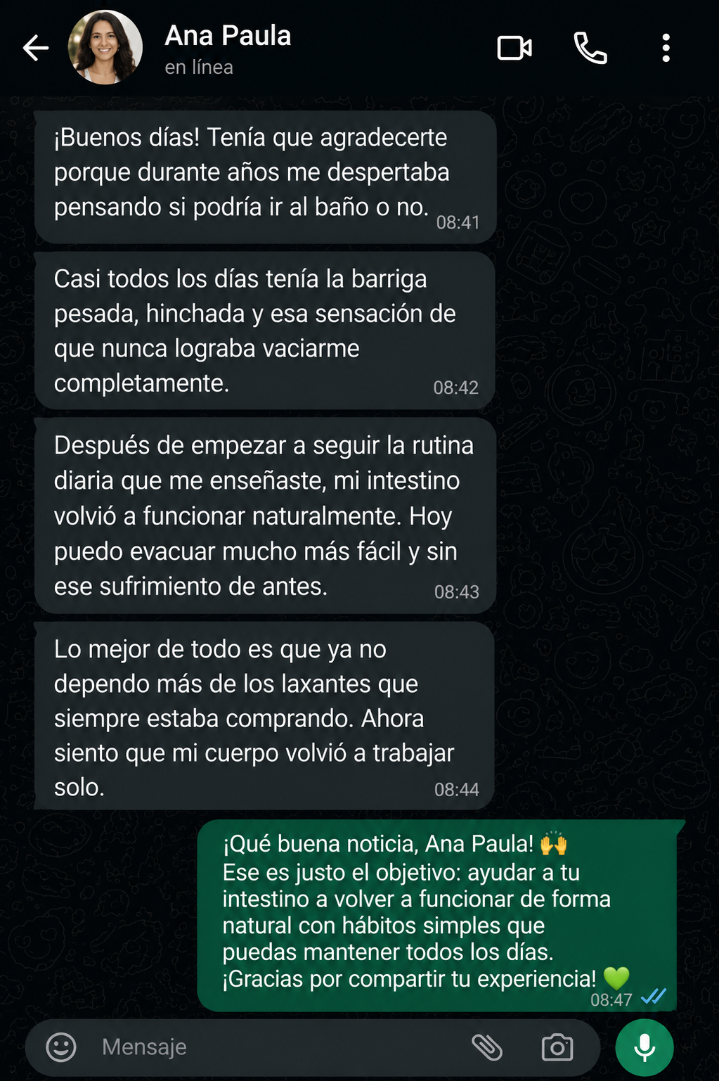 Testimonio real por WhatsApp