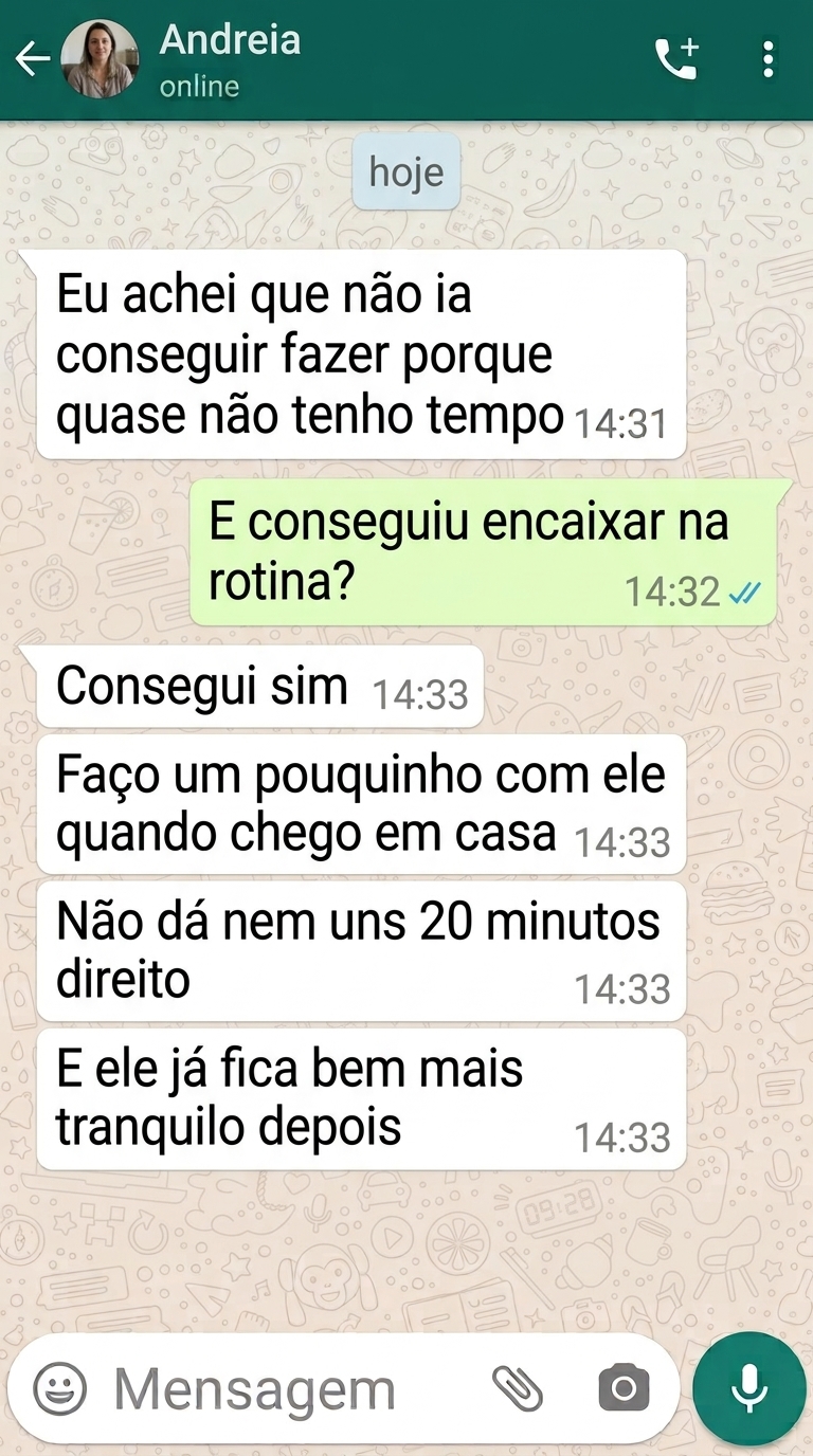 Tutor satisfeito com o Desafio Cão Calmo
